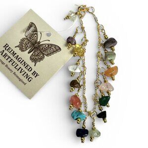 Reimagined Gemstone Charm Bracelet Gold Plated Boho